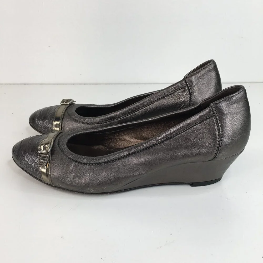 AGL Bronze Metallic Leather Captoe Wedges Pump Size 37